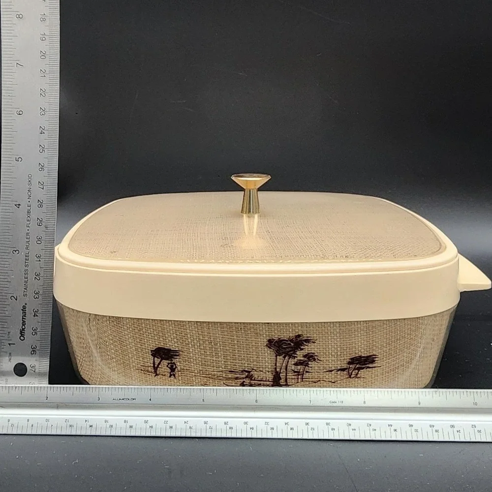Vintage Tan Safari Landscape Insulated Serving Bowl MCM Retro Kitchen Decor